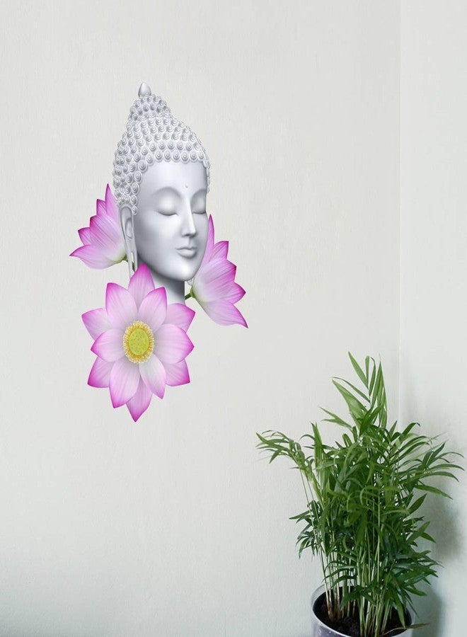 Sticker Studio ملصق جداري من الفينيل PVC بتصميم بوذا من ستيكر ستوديو، مثالي لتزيين المنزل - مناسب لغرفة المعيشة، غرفة النوم، الردهة، غرفة الأطفال، غرفة اللعب (المقاس - 45 سم × 45 سم) (بوذا مع زهرة اللوتس (48 سم × 35 سم)) - Image 1